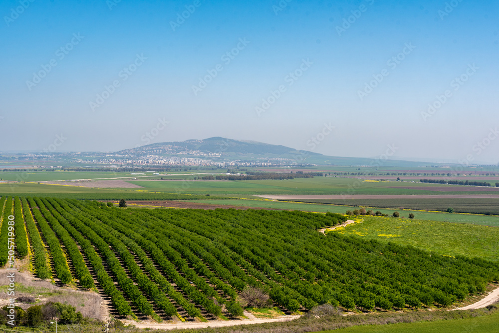 The view from Tel Megiddo Nation Park of the Jezreel Valley in northern Israel.
