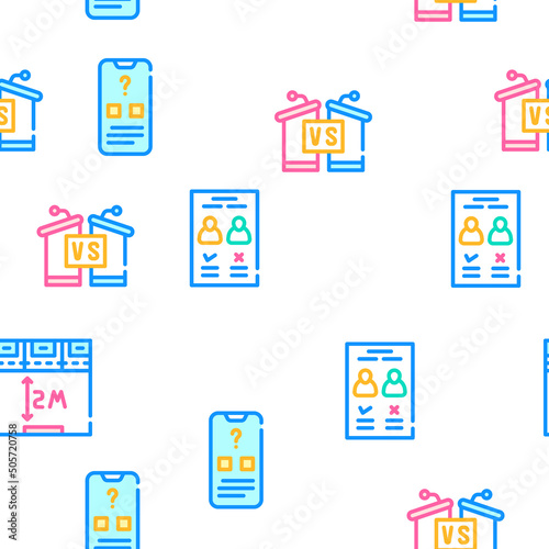 Voting And Elections Collection Vector Seamless Pattern Color Line Illustration