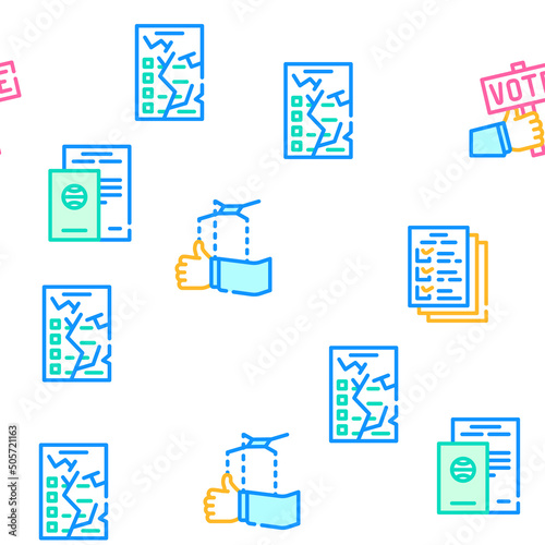 Voting And Elections Collection Vector Seamless Pattern Color Line Illustration