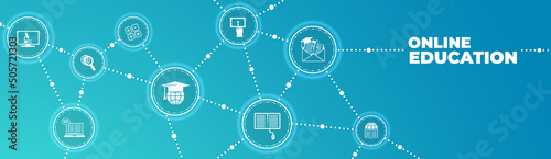 e-learning, blended learning, webinar icon concept – vector illustration