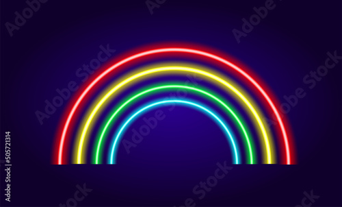 Fototapeta Naklejka Na Ścianę i Meble -  the neon RAINBOW sign. glowing in the dark neon line of red, yellow, green and blue in the form of semicircles. The concept of rainbow love.