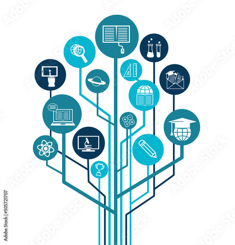 e-learning, blended learning, webinar icon concept – vector illustration