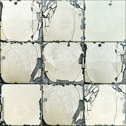 Seamless pattern of blocks of broken cracked ceramic tiles. Surface cracked from prolonged use and bad weather