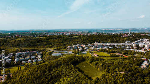 Aerial photography of Prague suburbs in summer