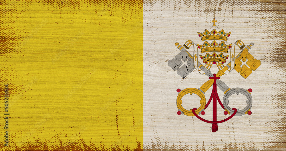 VATICAN flag insoled on wood texture with rectangular frame vintage. VATICAN flag insoled on wood texture with rectangular frame vintage.
