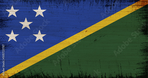 SOLOMON ISLANDS flag insoled on wood texture with rectangular frame vintage.