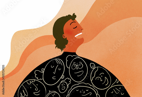 Silhouette of a person talking with face patterned clothes (ID: 505724120)