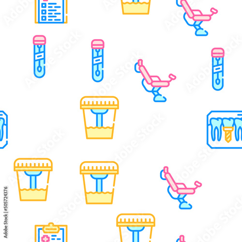 Medical Checkup Health Vector Seamless Pattern Color Line Illustration