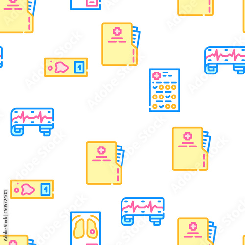 Medical Checkup Health Vector Seamless Pattern Color Line Illustration