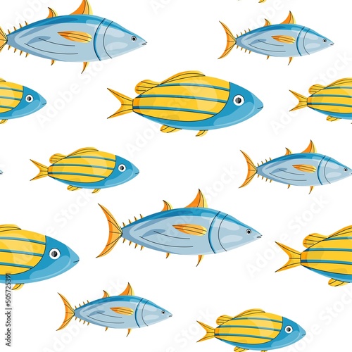 Seamless pattern with fish. Cute sea background for kids