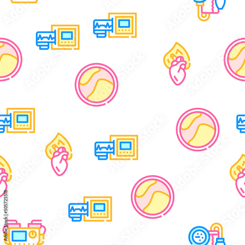 Heart Attack Disease Vector Seamless Pattern Color Line Illustration
