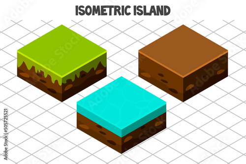 Isometric island for 2D Game. Blocks nature land