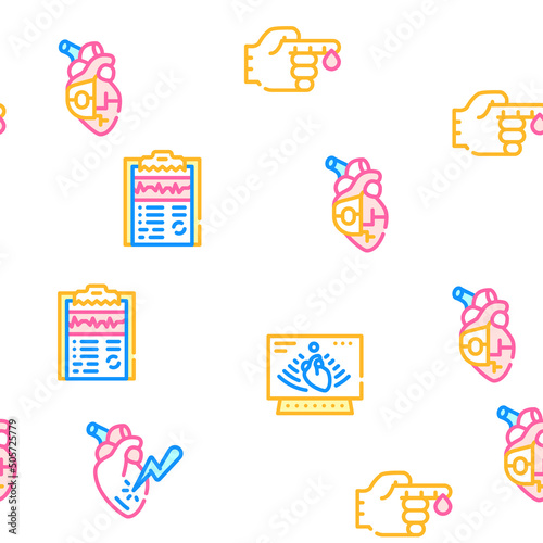 Heart Attack Disease Vector Seamless Pattern Color Line Illustration