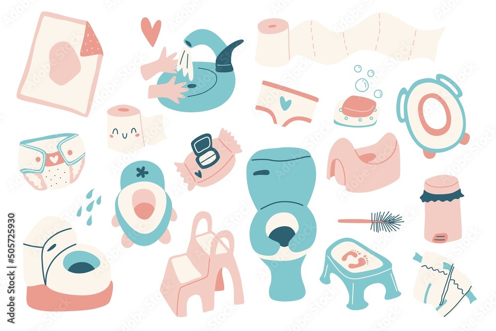Foto Potty training set. Vector toilet training items.