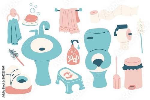 Bathroom set. Vector hand drawn elements.