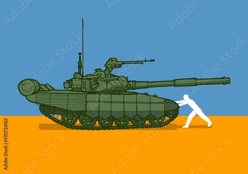 Ukrainian person stops russian tank Russian invasion and Ukrainian patriotism vector illustration.