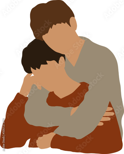 Beautiful young gay couple hugging