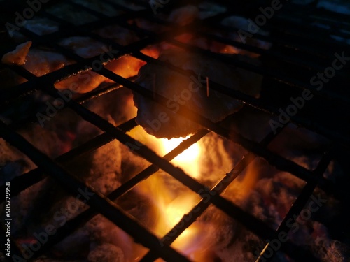 barbecue grill with flames