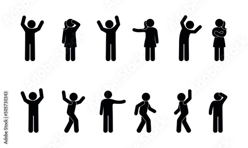 men and women, simple vector icons, stick figure stickman isolated on white