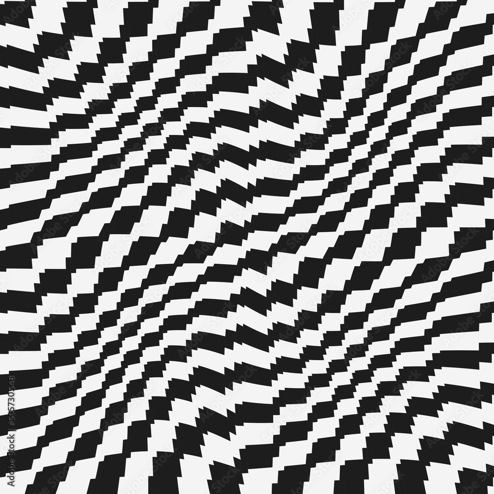 Curved exciting pattern. Checkered black and white dice create a wavy pattern. Curved exciting pattern. Checkered black and white dice create a wavy pattern.