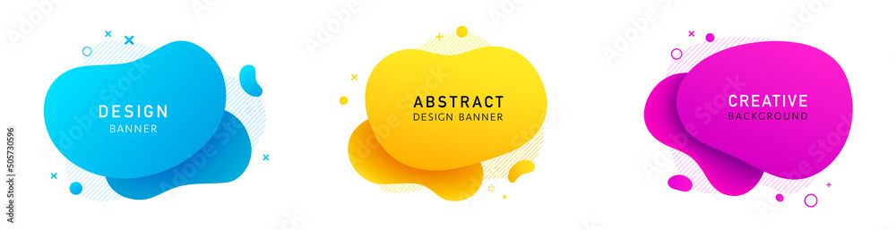 Abstract graphic design elements collection. Abstract aqua spot with gradient. Blue, yellow and violet liquid stain. Abstract liquid stain and isolated geometric form - stock vector.
