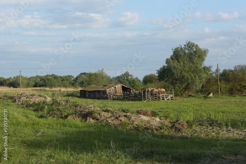 Haystack in the countryside. Farming in the village photo