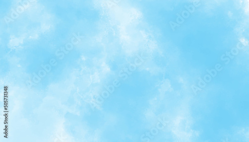 Natural cloudy bright shinny blue sky and white clouds floated in the sky, Abstract painted light blue watercolor background for creative design and any types of design related works.