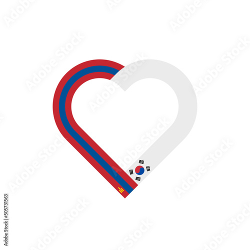  unity concept. heart ribbon icon of mongolia and south korea flags. vector illustration isolated on white background