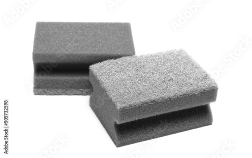 New, dry antibacterial cleaning sponge isolated on white 