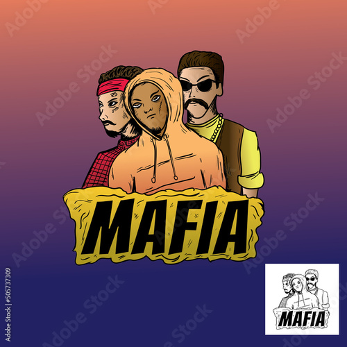 Mafia gang . 3 guys illustration. gangster  character vector. 