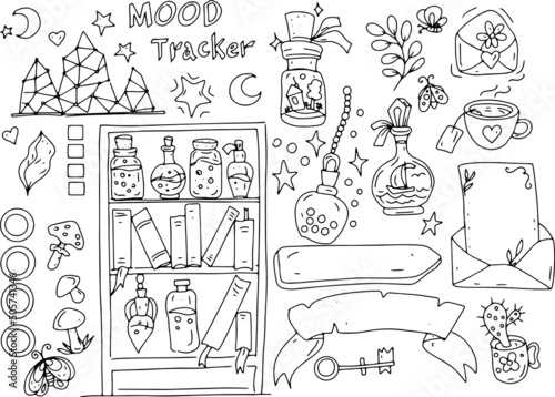 
Bullet journal stickers blanks for diary coloring book for kids doodle sketch hand drawn big set separately on white background elements