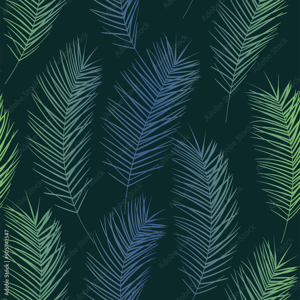 Tropical pattern, palm leaves seamless vector background. Exotic plant jungle print. Leaves of palm tree.