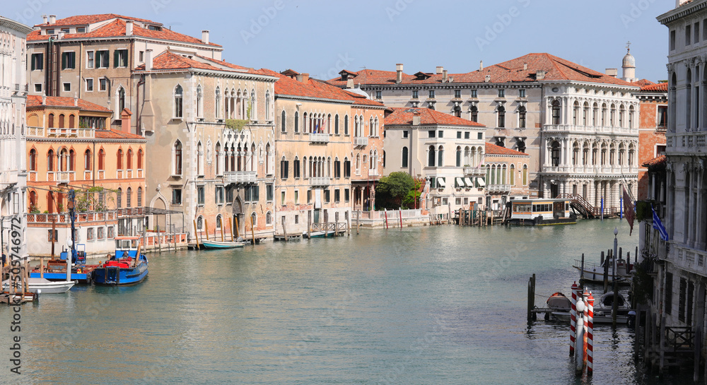 waterway route of the Island of Venice in Italy called the Grand Canal without boats during the terrible lockdown caused by the coronavirus