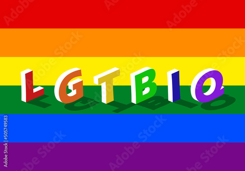 LGTBIQ en 3D en letras sobre la bandera LGTBIQ