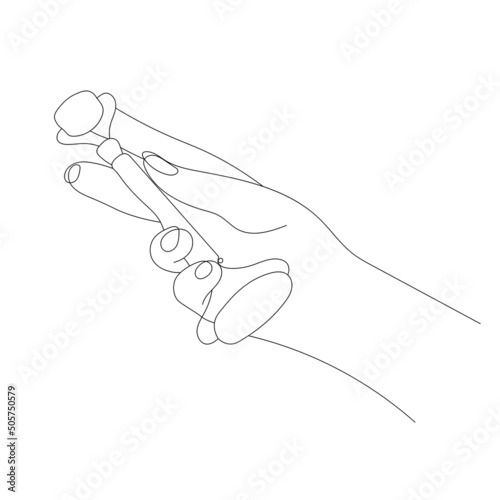 Contour of beautiful female hands holding gua sha massager isolated on white background. Vector hand drawn line art of hands illustration. Facial care concept