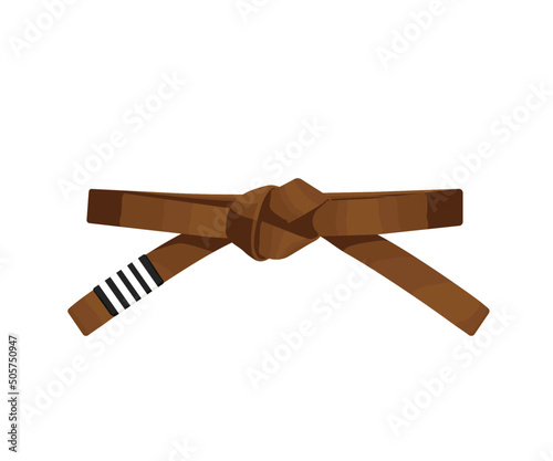 BJJ brown belt with 4 white stripes vector flat illustration. Brazilian jiu-jitsu belt design. Isolated