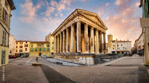 Roman temple in Vienne Old town, France photo