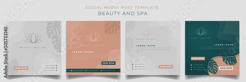 Set of social media post template with feminine background for beauty and spa advertisement