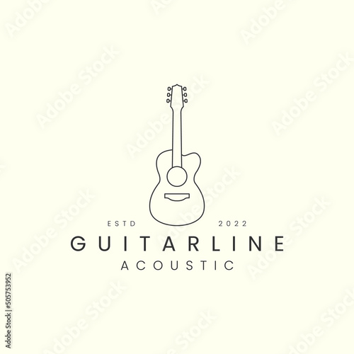 guitar with line art style logo icon template design vector illustration