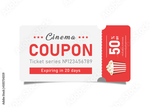 Cinema coupon with 10% discount on red background