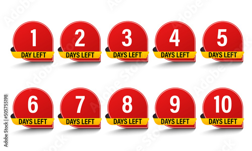 Number 1, 2, 3, 4, 5, 6, 7, 8, 9, 10, of days left to go. Promotional banners. Collection badges sale, landing page, banner