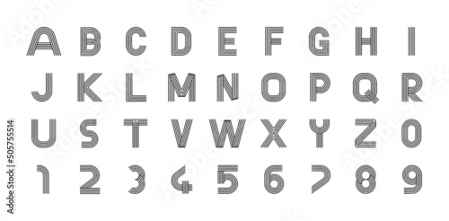 Linear letters and numbers alphabet modern icon. Alphabet line and ABC design. Logo, corporate identity, app, Creative banner and more. Creative geometric line.