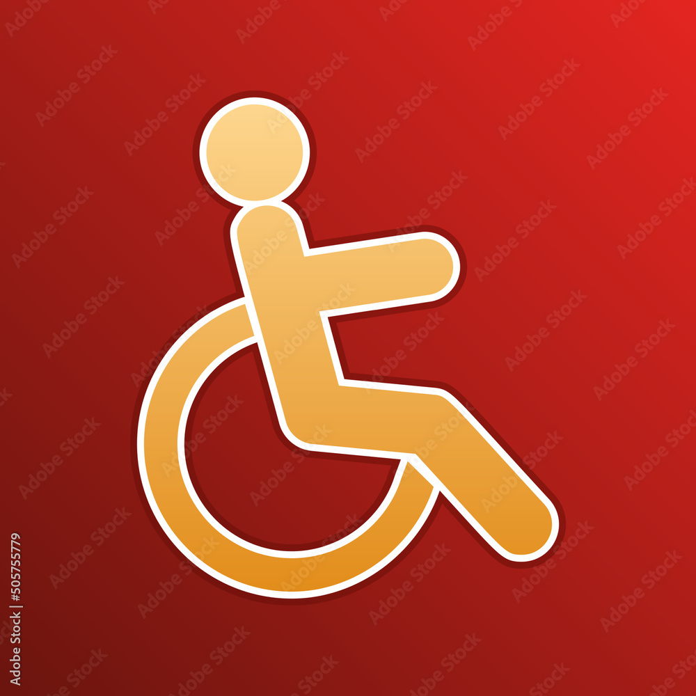 Disabled sign illustration. Golden gradient Icon with contours on redish Background. Illustration. Disabled sign illustration. Golden gradient Icon with contours on redish Background. Illustration.