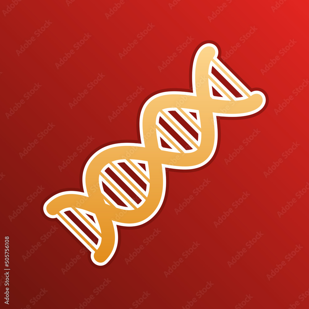 The DNA sign. Golden gradient Icon with contours on redish Background. Illustration. The DNA sign. Golden gradient Icon with contours on redish Background. Illustration.