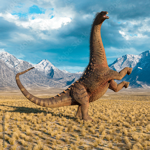 alamosaurus is angry in the plains and mountains