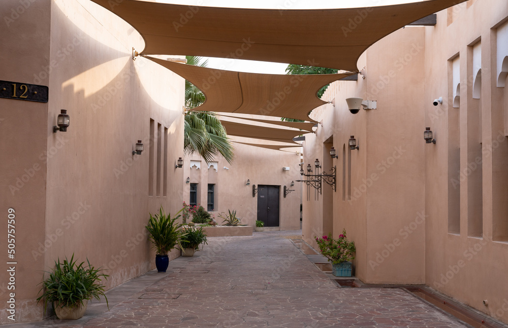 The streets of the Katara Cultural Village on a hot summer day