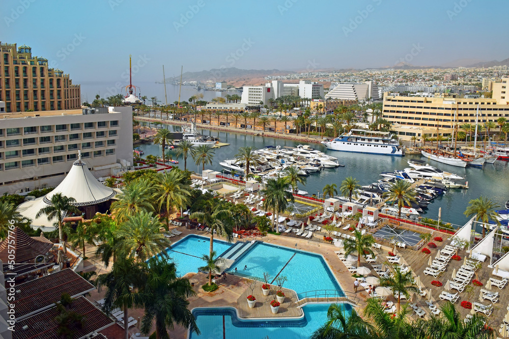 Φωτογραφία view on the marina and moored yachts and boats and modern hotels in popular reso