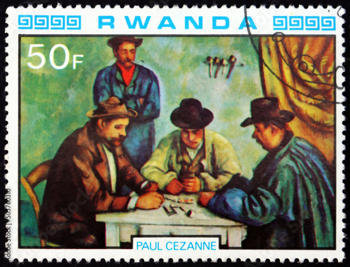 Postage stamp Rwanda 1980 The Card Players, by Cezanne photo