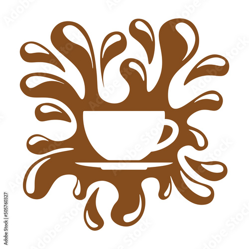 Vector coffee cup with splashes of spilled coffee