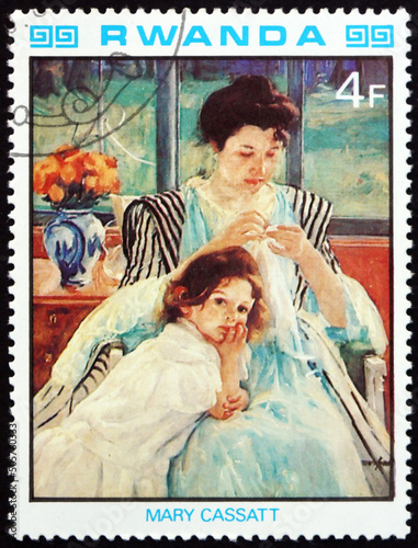 Postage stamp Rwanda 1980 Mother and Child, by Mary Cassatt photo